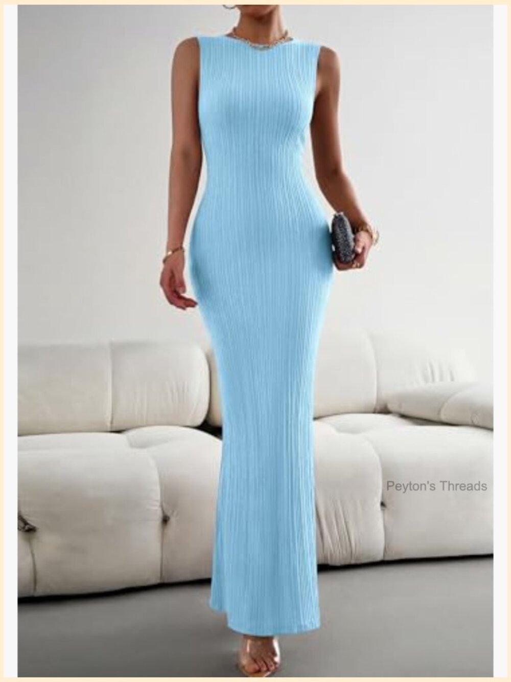 Ribbed Knit Bodycon Maxi Dress Sleeveless Slim Fit Summer Casual Party - Picture 5 of 7